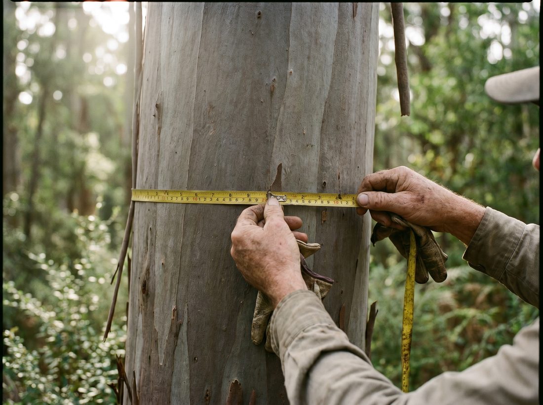 Close inspection of a tree trunk during an arboricultural assessment